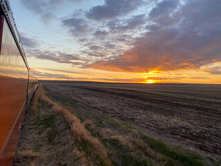 sunset on a train