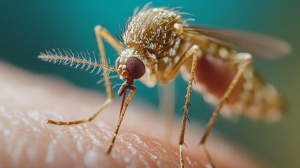 Fototapeta premium Macro photography of a mosquito biting a person