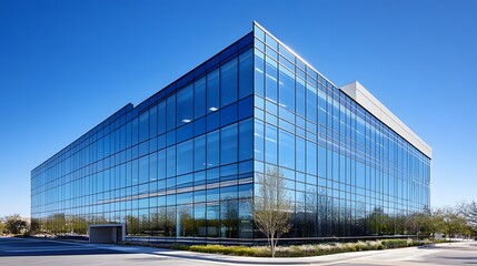 Fototapeta premium Modern Glass Office Building with Blue Sky Reflection