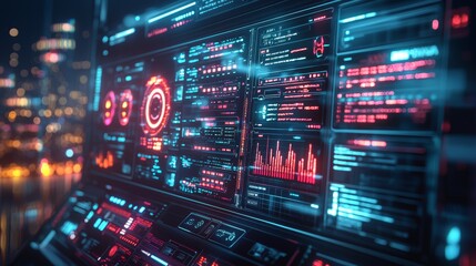 Fototapeta premium Futuristic Interface with Neon Lights and Data Visualizations