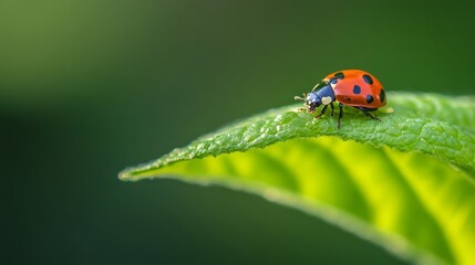 Fototapeta premium ladybug on leaf macro photo