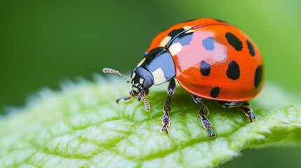 Obraz premium ladybug on leaf macro photo