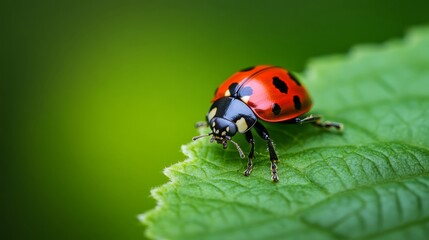 Fototapeta premium ladybug on leaf macro photo