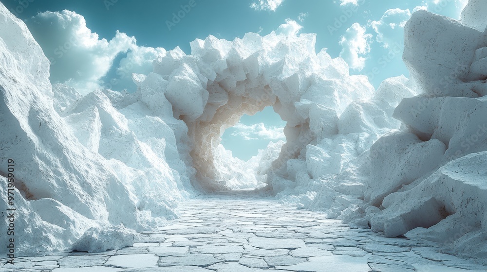 Poster abstract backgroun with white rocks cobblestones ruins an broken geometric torus shape modern minima