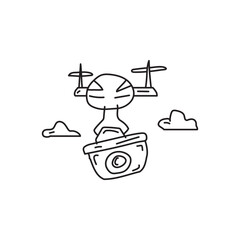 Doodle Illustration of a Drone Flying with a Camera