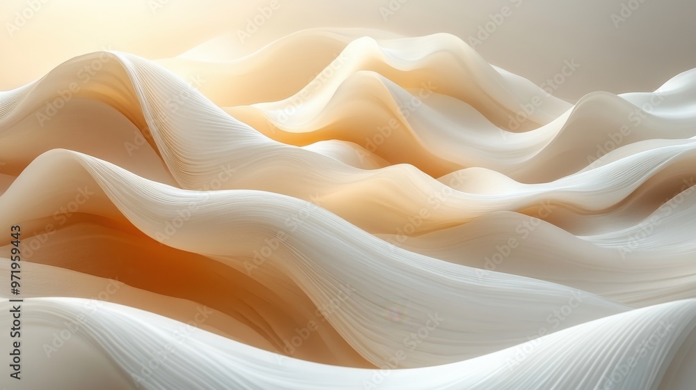 Poster abstract beige backgroun with wavy folde ribbon or paper scroll