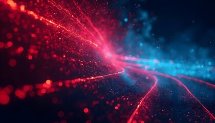 Colorful abstract waves of energy or data, with glowing particles and bokeh effects in a dark...