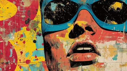 Tableau sur verre  Abstract Pop Art Portrait with Sunglasses on Grunge Background  © A4719