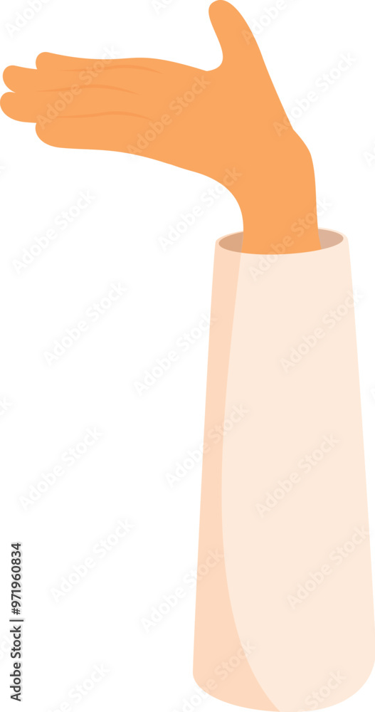 Poster hand emerging from a sleeve is making a stop gesture with its palm facing forward