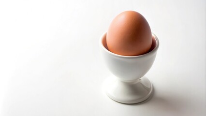 white egg in an egg cup isolated on white background with clipping path included, aerial view