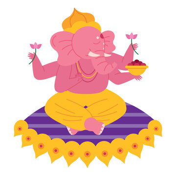 lord ganesha sitting with flowers