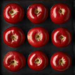 Red apples that look like they're in a holiday box, taken in Top View