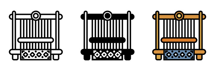 Hand Loom Icon, A manual weaving device used to create textiles, allowing for artistic expression through patterns, textures, and colors.