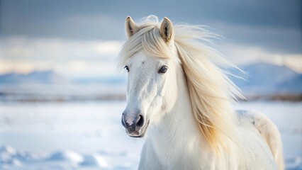 Obraz premium White Icelandic horse in snow background