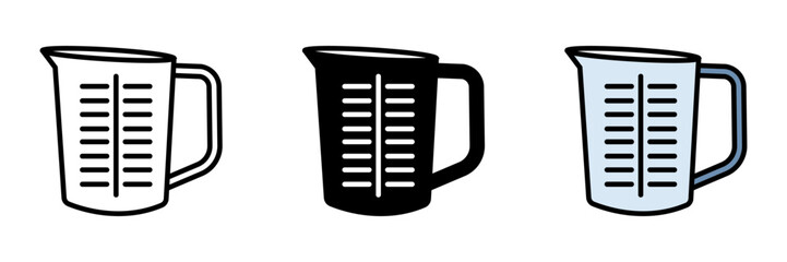 Measuring Cup Icon, A kitchen tool marked with measurements, used for accurately measuring liquid or dry ingredients in cooking or baking.