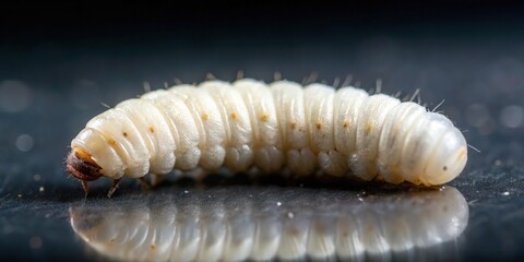 Naklejka premium white maggot isolated on dark background