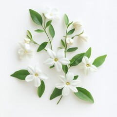 Fototapeta premium Photo white jasmine with leaves on white isolated background