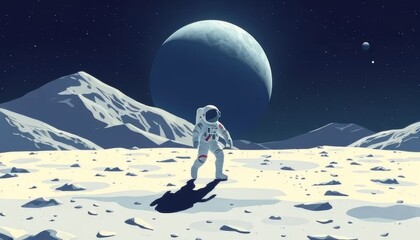 Astronaut Walking on the Moon Under Full Moonlight