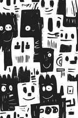 Black and White Doodle Hand Drawn Seamless Pattern.