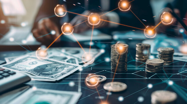 digital business financial transaction, cash flow in business, secure finance network, business finance concept photo