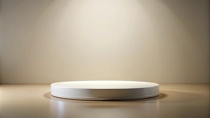 White round podium on a neutral light toned floor with shallow Depth of Field