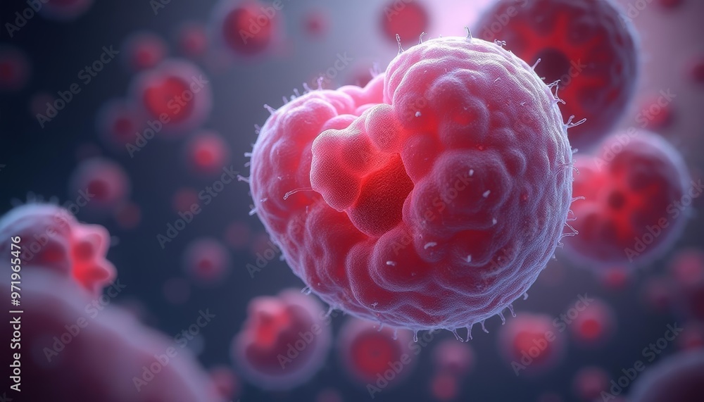 Poster microscopic view of a cell with a nucleus surrounded by other cells