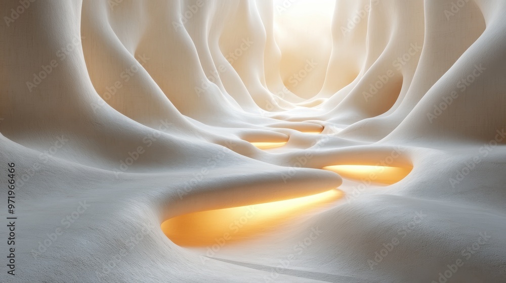 Poster abstract minimal backgroun with beige paint drops illuminate with ray of light anti gravity concept