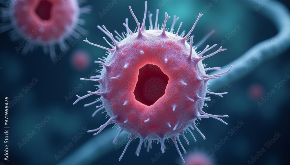 Poster vivid microscopic view of a virus particle