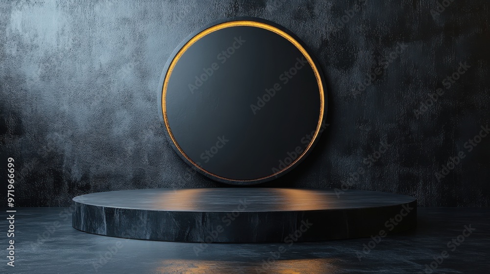 Poster abstract minimal black backgroun with empty podium modern showcase for product presentation