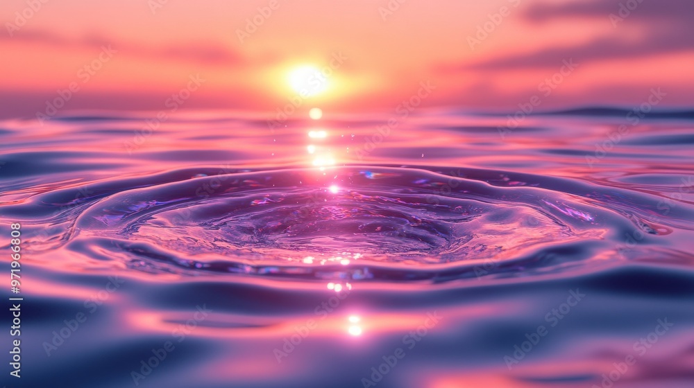 Aufkleber abstract minimal geometric backgroun colorful iridescent roun shape above the water ripples an refle