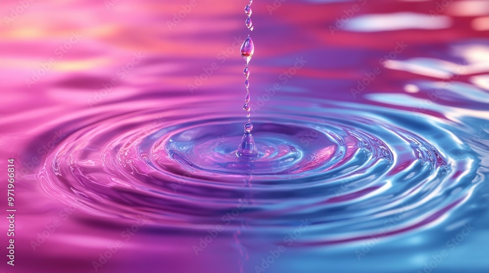 Aufkleber abstract minimal geometric backgroun colorful iridescent roun shape above the water ripples an refle