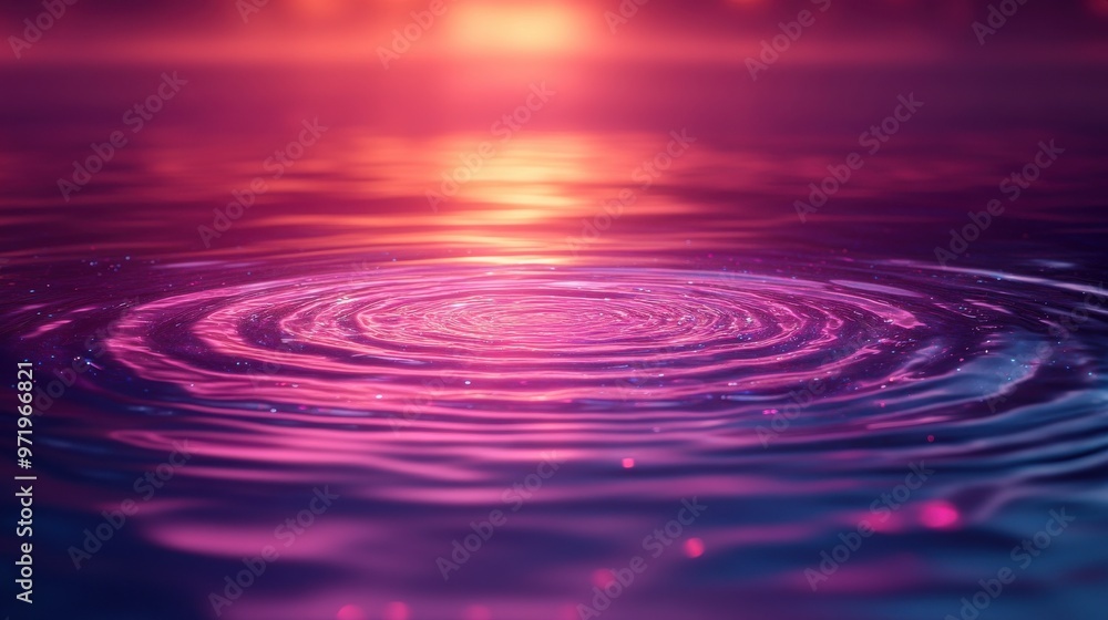 Poster abstract minimal geometric backgroun colorful iridescent roun shape above the water ripples an refle