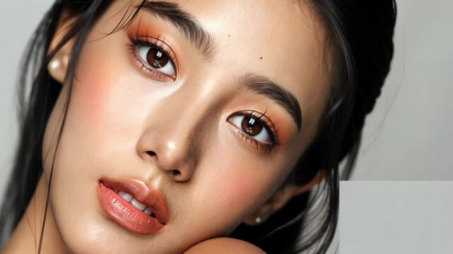 Natural beauty makeup tutorial featuring glowing skin and soft eye looks from a professional in a studio setting