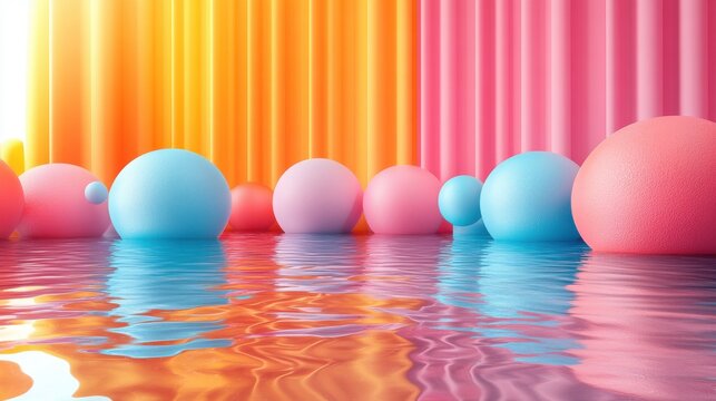abstract minimal geometric wallpaper with colorful roun shapes an water reflection isolate on white background