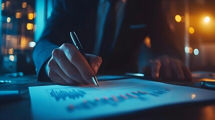 A businessman analyzing graphs and charts, showcasing data-driven decision making in a modern office environment.