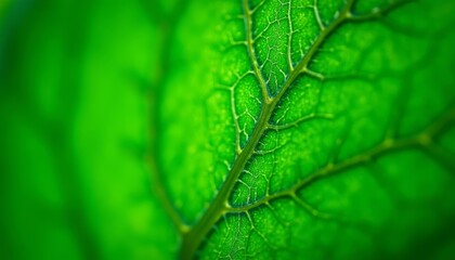  Vibrant green leaf with intricate vein pattern