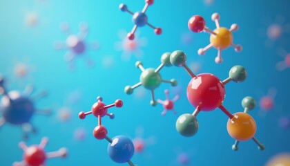  Vibrant molecular structure against a blue backdrop