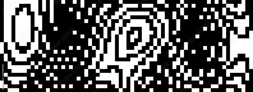 Poster dithered wavy curved line texture. black 8 bit pixel glitch background. digitalized distorted backdr