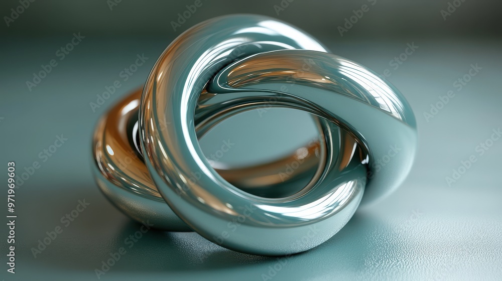 Poster abstract primitive geometrical shape shiny metallic yellow gol an green rings glossy chrome object i