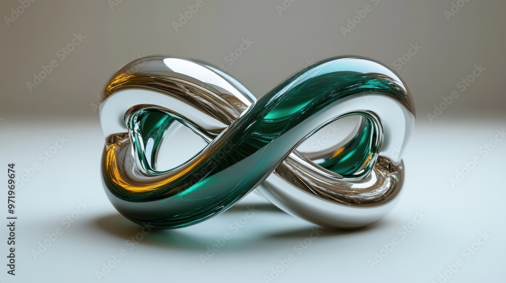 Poster abstract primitive geometrical shape shiny metallic yellow gol an green rings glossy chrome object i