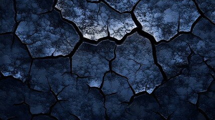Fototapeta premium Close-up of a cracked surface in deep blue tones, highlighting a unique texture and pattern ideal for backgrounds or artistic projects.