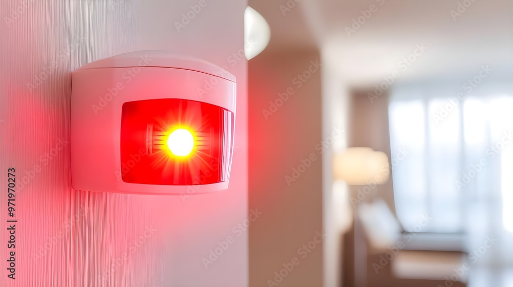 Wall mural red alarm light signaling a warning in an indoor setting, highlighting safety and security measures.