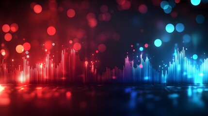 Vibrant audio visualization with glowing peaks and colorful bokeh effects, perfect for music themes and digital art.