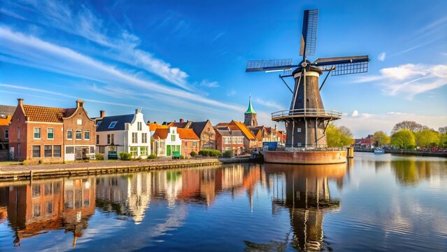 Windmill at the waterfront in Holland Middelburg captured at a tilted angle