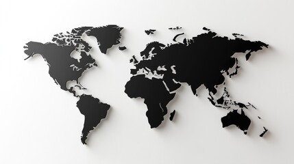 minimalistic world map with continents in solid black