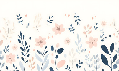 2D illustrator doodle-style floral and leaf graphics on a white background or wallpaper