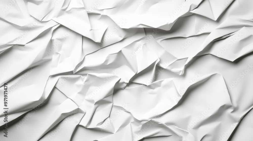 Poster a close-up image of white crumpled paper, showcasing the texture and folds of the material. the abst