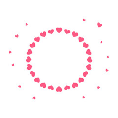 Circle of pink hearts on a white background. Vector illustration.