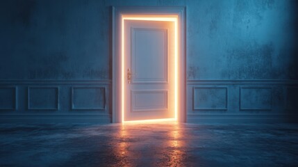 abstract white backgroun with bright light glowing from an open door modern minimal interior concept opportunity metaphor
