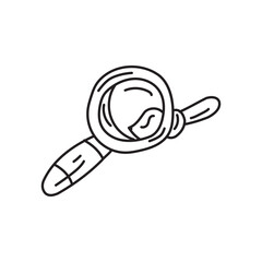 Black and white illustration of a magnifying glass, symbolizing search, investigation, and discovery. 